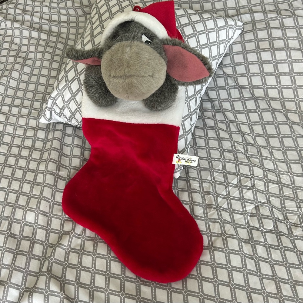 Disney Eye ore Red Plush Stocking with Mickey Tag